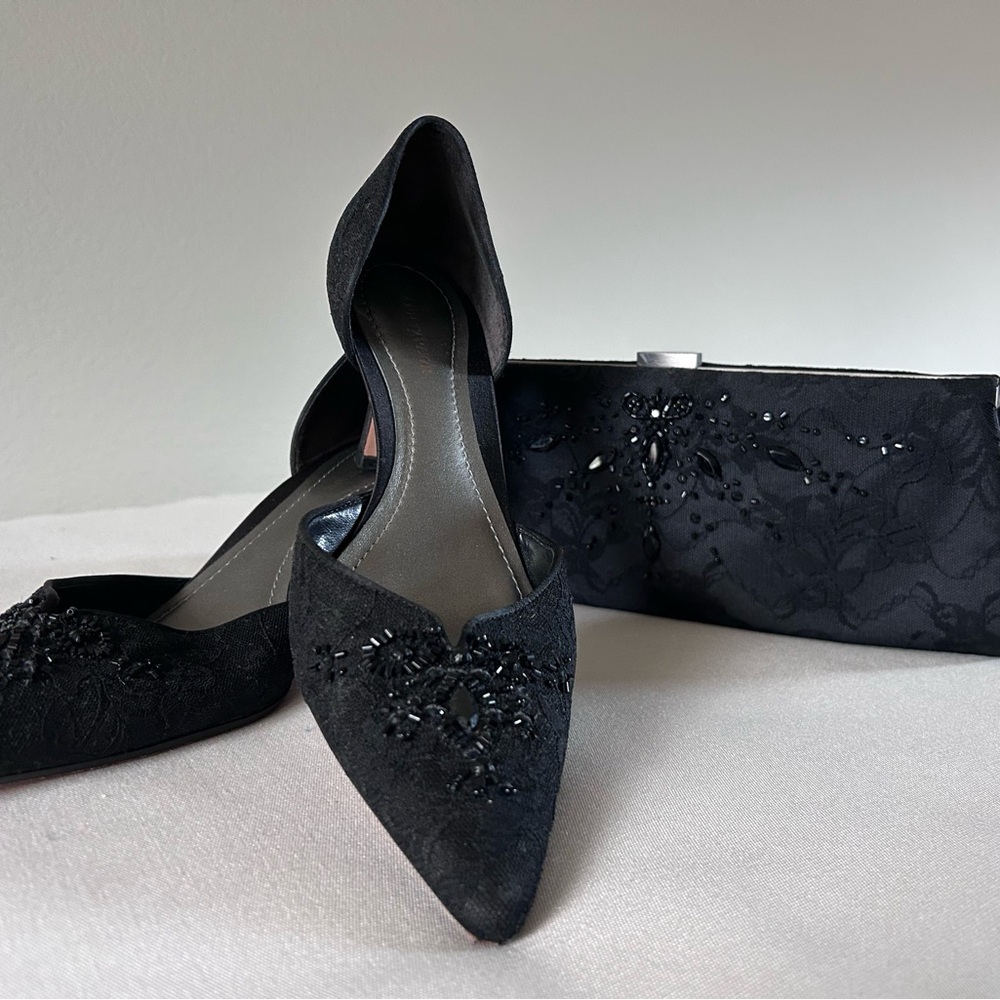 Chic Ann Taylor Black Women's Heels with Beaded Accents and Coordinated Clutch